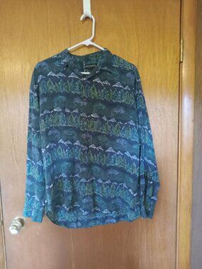 *3 FOR $13* Men's fish pattern long sleeve button up